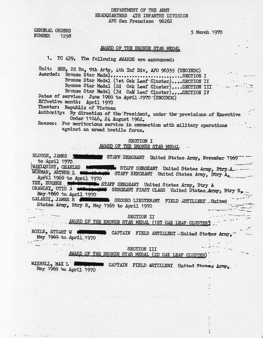 Award of the Bronze Star Medal Memo page 1