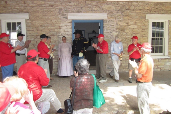 Reunion Photos - Danny Yates
SGM Wallace Moore receives applause for his portrayal of a Buffalo Soldier in period costume of the mid-1800s in the early days of Ft Sill's founding.   His "story-telling" followed the retirement ceremony as part of our retirement agenda.  SGM Moore has written two books about the Buffalo Soldiers.
