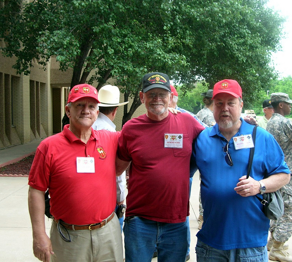 Reunion Photo - Joe Cook
Welcome Home, "Blue Lighters".  Joe Cook, Raymond Hobbs, and Mike Huseth were among the first arrivals in Nam from the 2/9th FA's home in Hawaii.  Directly behind them are Les Cotten and Ernie Kingcade...also of "Blue Light" fame.
