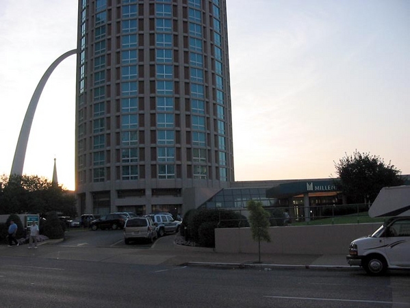 Goodbye!
A view of the host hotel, the St. Louis Millennium on early Sunday morning, July 27th as members and guests prepare to depart for home.
