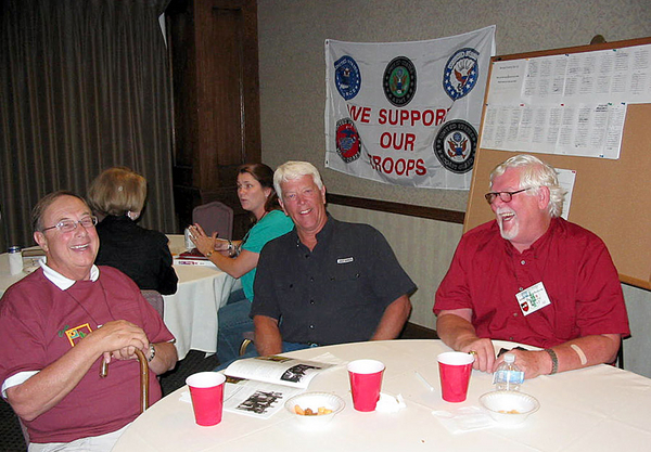 Hospitality Suite
We can laugh now!  FOs Bert Landau, Ed Thomas, and Gary Dean Springer enjoy the camaraderie long after the shooting ended.
