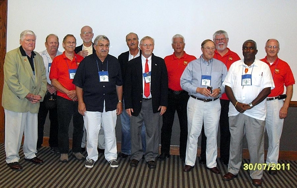 The Saturday Night Banquet
Photos courtesy of John Waldman.
Artillery to the rescue!  Here the men of the 2/9th Arty attending the reunion: Jerry Orr, John Waldman, Lee Okerstrom, John "Moon" Mullins, Greg Malnar, Mike Kurtgis, Dennis Munden, Ed Thomas, Bert Landau, Gary Dean Springer, Ernie Correia, Edwin Moor.  Missing from picture: Jim Connolly, Jim T. James, and Dennis Dauphin.
