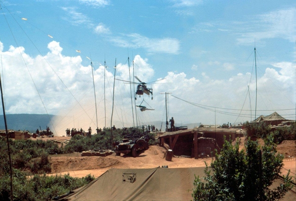 SKYCRANE POWER!
A Sikorsky Sky Crane delivers a 155mm howitzer.  It was located just outside our mess tent and invariably fired missions at meal time.
