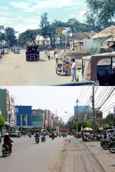 Then and Now
Here is a comparison picture of downtown Pleiku.  The Shell station in the old picture is now a Petrolimex station, as you can see in the second photo (see 30a).

