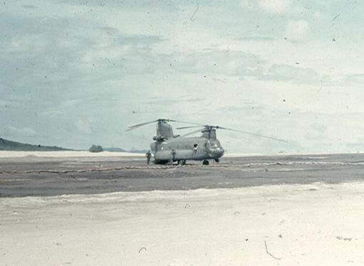 Chinook
A CH-47 Chinook refuels from a fuel bladder away from the center of activity at LZ Montezuma/FSB Bronco.
