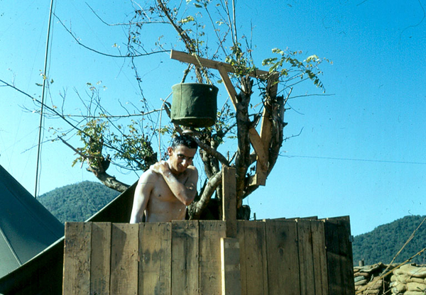 The Field Shower
This is about as close to a civilized shower as you will find in Vietnam.  The hot water heater never did arrive.
