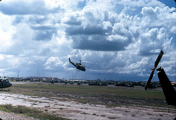 Tan Son Nhut / Camp Alpha
First glimpse of the Iroquois or "slicks" at the Tan Son Nhut airbase.  Was to become the major mode of transportation throughout the tour.
