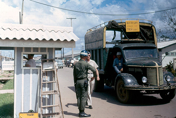 Tan Son Nhut / Camp Alpha
An ancient truck arrives at the MP gate.  Looks like it belongs in a museum.
