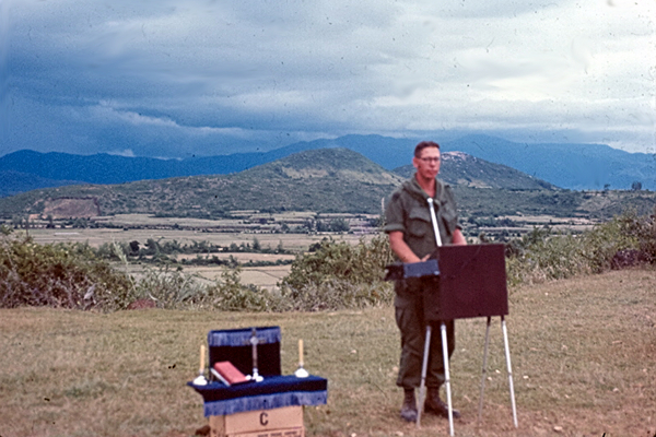 Spiritual Support
"We are gathered here today...."  A Chaplain conducts a service in the field.

But it ain't no wedding ceremony, fer shure!
