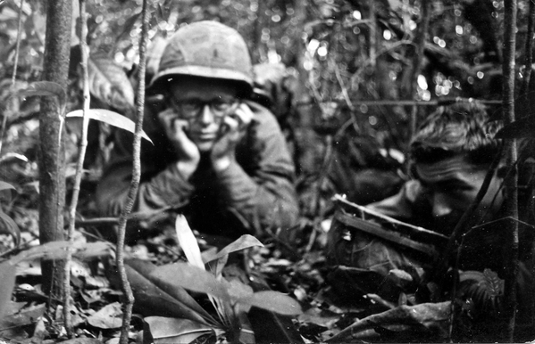 Making contact
We made contact at Dragon Crater on 21Nov66.  I was calling in the artillery while RTO Robert McGlynn is providing cover.
