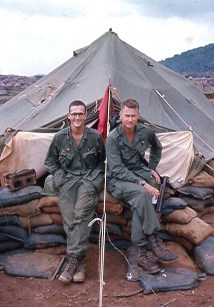 Fire Direction Officer Lt Kermit DeVaughn (dec) and Capt Keith Carlton, BC of Battery "A"
