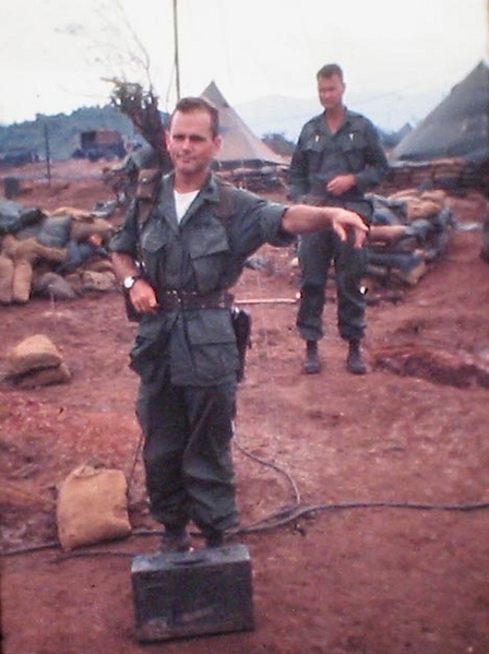 Capt Doug Johnson points the way.  He was a Brigade Arty Liaison Officer.  Capt Keith Carlton, "A" Battery commander stands in background.
