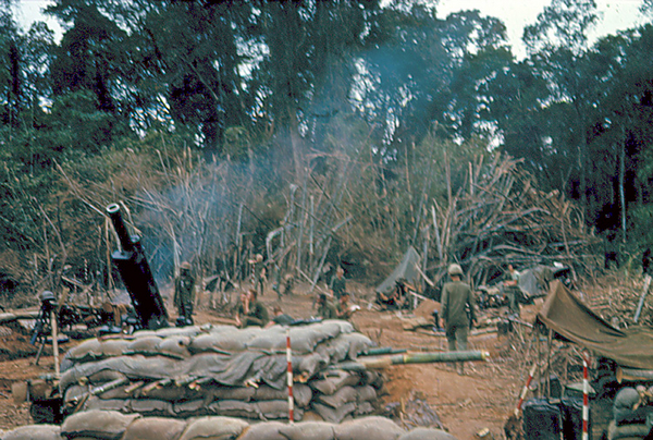 Battery position
Note the use of bamboo poles to support the sandbag roof.  You had to use whatever you could find in the jungle.
