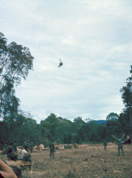 NVA Prisoner
An NVA prisoner captured by A/1/35 is enroute to the LZ.  The prisoner had to be airlifted out by rope due to the high foliage at the capture site.
