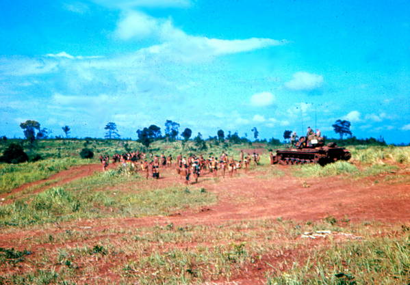 The Montagnards
The local Montagnards gather around the M48 battle tank.
