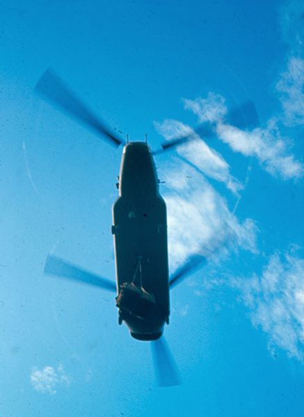 Enroute
Looking up the underside of a sling-loaded Chinook.
