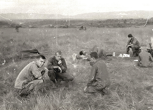 Smoke 'em if you got 'em
Smoke break: BC Capt Higgins, XO Lt Daly, and FDO Lt Kermit DeVaughn.
