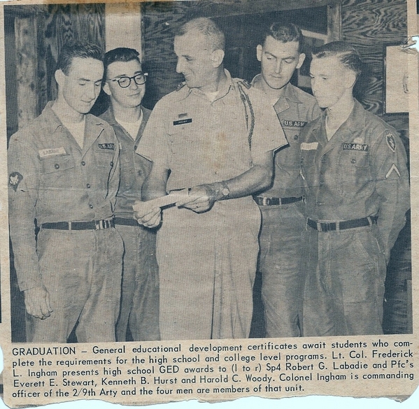 Diploma Time
Members of the 2/9th Arty get their diplomas.  Harold Woody is at far right.
