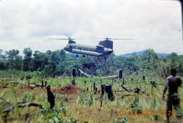 Need a parking spot!
Chinook pilot has to find a spot between all the stumps.
