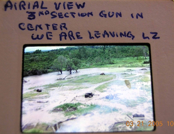 A "no-go" RSOP
We occupied this very low-lying LZ.  It rained, flooded the area, and we were being airlifted out.  Guess somebody flunked the RSOP course.
