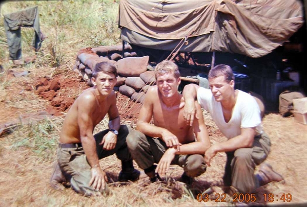 Hanging Out
Sgt Joe Cook, UNK, and our Battery Medic Sp4 Riddle.
