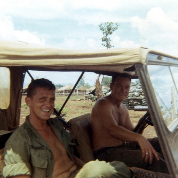 Battery Commander & Chief of Smoke
Captain Williams and Chief of Smoke.  Taken at LZ St. George while it was being built. Both these men were instrumental in all the Fire Direction activities during the battle for the CHU PA. Cpt. Williams was a Reserve Officer from Utah and a sharp BC.
