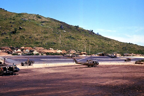 LZ Montezuma
The 3rd Brigade Special Task Force Headquarters airstrip.  The South China Sea lies just behind the hill in the background.  Reports are that the US Marines occupied this area first and left a hellacious number of mines on the hill.
