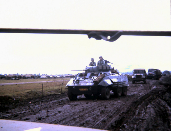 Muddy convoy
Lead vehicle is a French-made armored car.
