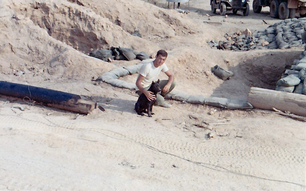 Sam
March, 1969.  The dog's name is "Sam, the GI".
