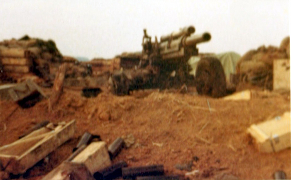 Damage at LZ Incoming
Loss of memory on this day.  I do recall faintly that this gun took a recoilless round to the right wheel.  I think the Gunner was seriously hurt or killed.
