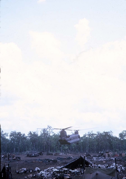 Chopper Resupply
Touching down...the last moment before everything started flying around from the downdraft of those big blades.
