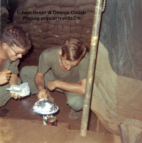 Popcorn time
Edwin Greer and Dennis Couch pop the popcorn using C-4 as the energy source.
