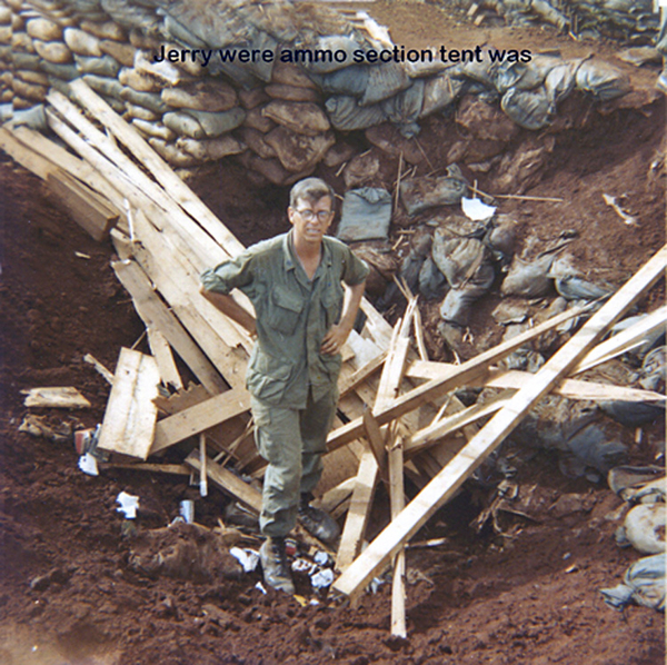 Ammo Section
Jerry Genson stands near the remains of the Ammo Section tent.
