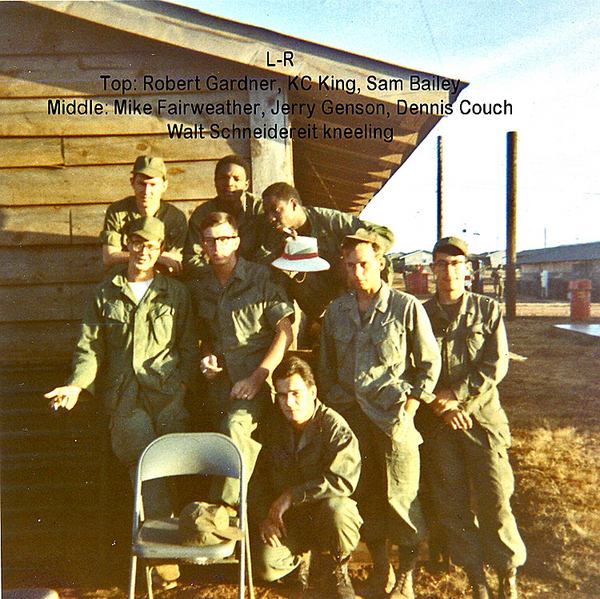 The Gang
Top: Robert Gardner, KC King, Sam Bailey.  Middle: Mike Fairweather, Jerry Genson, Dennis Couch.  Kneeling: Walt Schneidereit.
