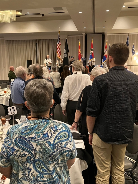 All Rise!
The entrance of the Color Guard presenting the Flags is the signal for the start of the Banquet Ceremonies, followed by the honoring of the KIAs of the 35th Inf Regt and the 2/9th Field Artillery.
