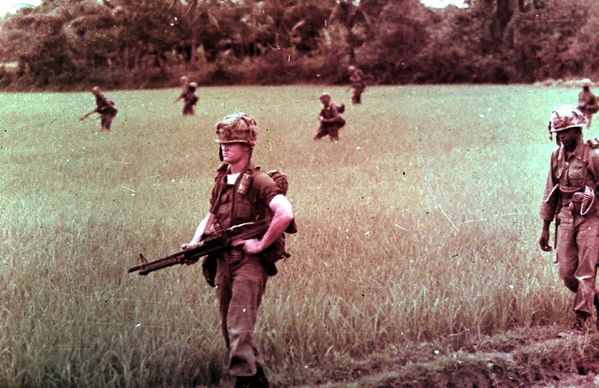 The official name for US soldiers patrolling the jungle was "Search & Destroy" mission.  When crossing an open field, Infantry Commanders knew they had to spread their men apart in the event of a firefight.
