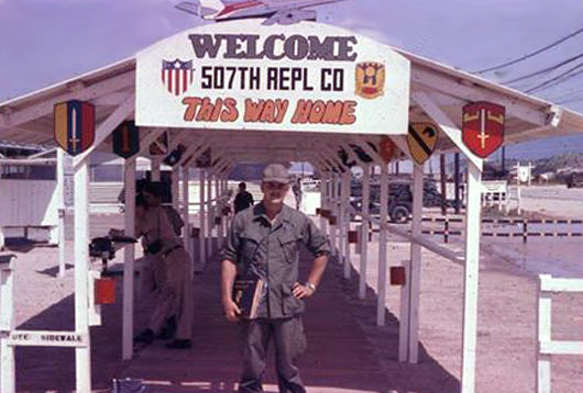 The outprocess "process"
The Big Day arrives; I'm finally at Cam Ranh Bay. Hard to believe it was 8,476 miles to Los Angeles. Don't remember too much from my days here. I do remember them checking baggage.  They put a rod down a Baby powder container checking to see if it would go all the way down. Told us that if we had pictures with bodies (war deceased) they would be taken away. So I just threw mine away, had a bunch of the attack Mother's Day at the Oasis 1969. I can still remember on shot of a VC burned in the cockroach position. Remember how quiet the airplane was when we took off and once we were miles over the water, everyone breaking out cheering. I do remember some of my time at FT Lewis and waiting at the airport for flight home.
