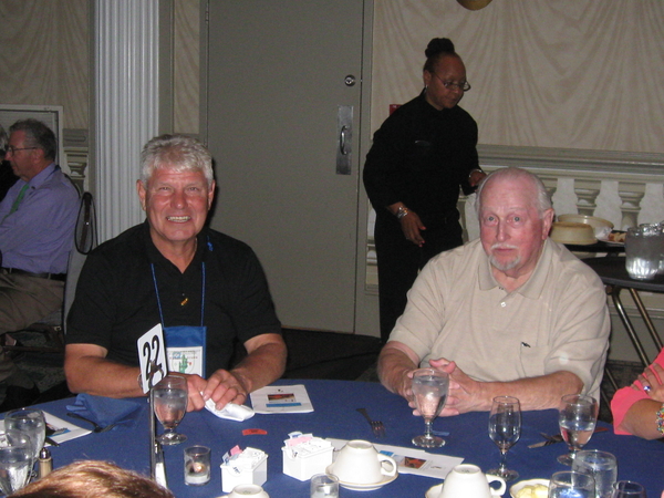 Saturday Evening Banquet
Richard Strawn, who looks like he is still very much "combat ready", sits with Hal Bowling at the A/2/35 table.
