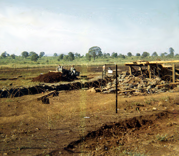 LZ St George battle aftermath
One of the above-ground monsoon bunkers at St. George blown by the sappers.  I think this and the next two photos were sent to me by Jim "Tex" Shelton since I was out of film during the aftermath.
