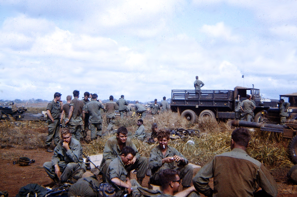 Ban Me Thout
In foreground is FDC: (Left to right) Tom "Terrific" FNG from Manitou Springs, CO, Carl from Georgia no longer the FNG, Cruit who forever was just that, "George" Jarisch, Bullet Bob (back to camera with glasses), and Bill "Nan the Man" Nankervis(deceased) who could always give the Peanuts character Pigpen a run for his money.
