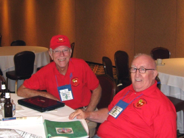 "First Timer"
Reunion veteran Moon Mullins chats with redleg first-time Ed Tucker who was the Sergeant Major of the Battalion Headquarters & Service Battery.  Ed remembered a great deal about his service in Nam with The Mighty Ninth.
