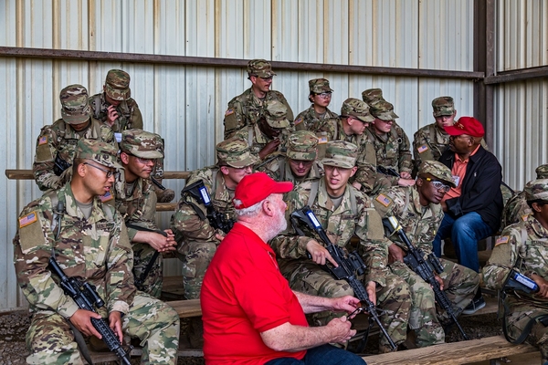 Firing Range bleachers
As Trainees await their turn to fire, redleg Terry Stuber chats with them.
