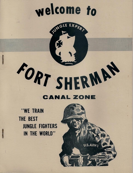 Ft Sherman - Jungle Training Pamphlet
This training was tougher than Vietnam; many candidates dropped out and were ushered out of the country.  The School was advised NOT to send the men on the final E&E exercise due to a major storm and river flooding, but did so anyway.  The "partisan point" was 15' under water and marked by a pole.  Landing craft picked up the students.  Safety and property loss was NOT a concern as many M-14 were dropped in the Chagres River from the crossing ropes.  After all the "safety first" training rules back in the States, this was a shock to my system.  The Jungle Expert Badge was truly a "well-earned" award.
