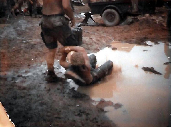 "We Were Young...And Soldiers"
Well, this is the "We Were Young" part; two redlegs do a little horseplay in a mud puddle.
