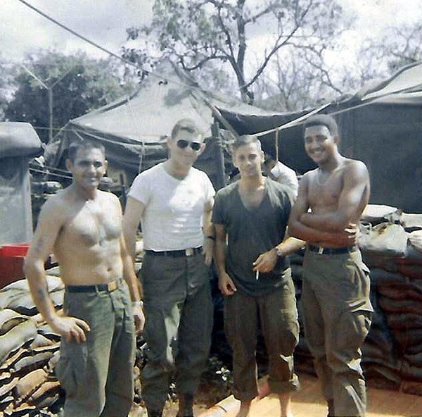 Afternoon Photo
"This has to be an afternoon photo; we look sober".

L to R: Sgt Garcia;  Me; Monte Lafitte; SSG Jefferson
