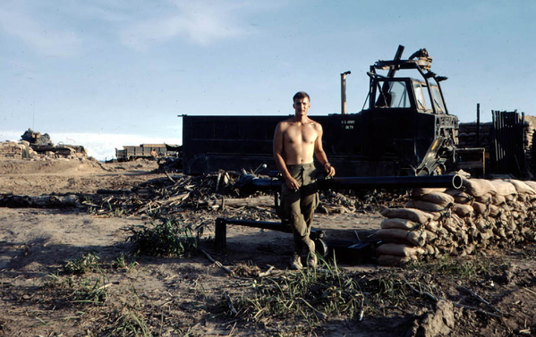 Fred stands next to a recoilless rifle.  What a "bad boy" that weapon was!  Nomenclature was the M40 recoilless rifle.
