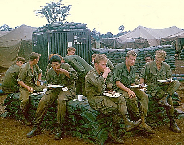 LZ St George (?)
Jenny notes that this photo was likely taken at LZ St George.  (Should note, however, that the location looks a little "built up" for a typical firebase). Could be grunts or redlegs having a chow-down.  Recognize anyone?
