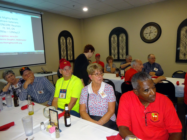 First Event - Ted's Cafe, Lawton
Joe (in neon yellow shirt) and Sandy Turner next to Ernie Correia, who is wearing his "official" 2/9th shirt.
