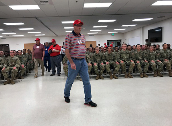 Open Forum
Redleg Geary Burrows enters the auditorium for our great and very special Q&A Session with Week 2 BCT trainees.

Photo courtesy of Mike Kurtgis
