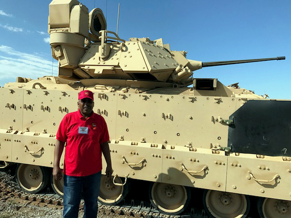 Thursday Firepower Demonstration
Redleg Carlton Epps poses with a monster machine.

Photo courtesy of Mike Kurtgis
